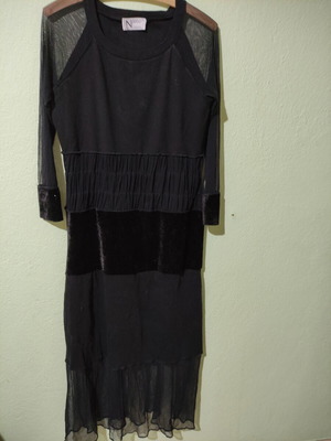 Nivoo long gothic dress like new with velvet and sheer details, black