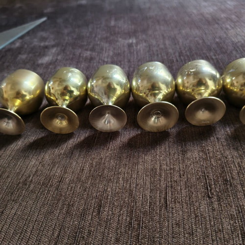 Vintage brass liqueur glasses set of 6 with engraved designs, handmade