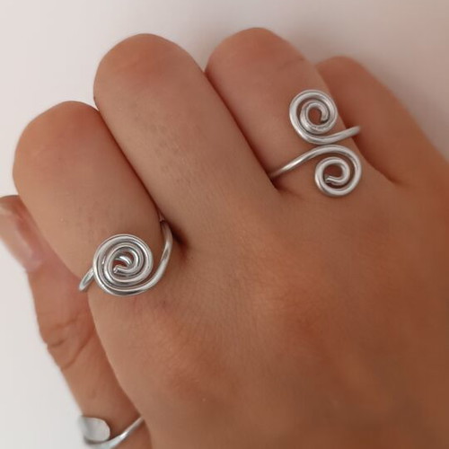 Set of 3 handmade adjustable rings, silver color
