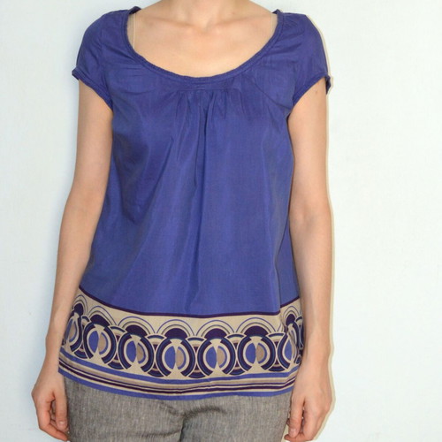 Marks & Spencer Autograph Purple Blouse used, UK 10, geometric border print