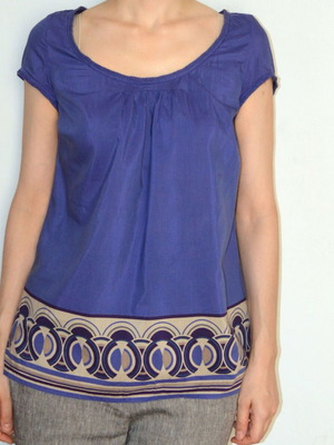 Marks & Spencer Autograph Purple Blouse used, UK 10, geometric border print