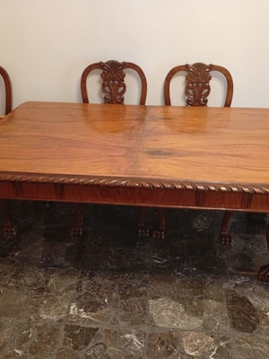 Vintage dining set with extendable wooden table, 6 chairs and buffet used