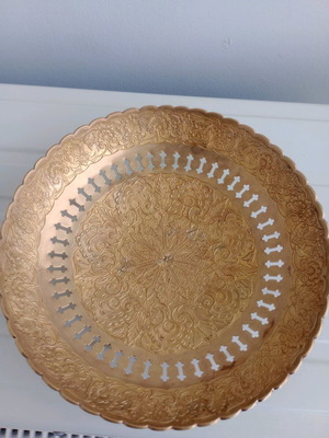 Antique brass carved platter like new, ornate