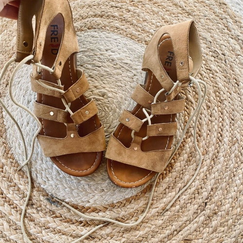 Keep Fred Lace-up leather suede sandals like new, size 41, beige brown