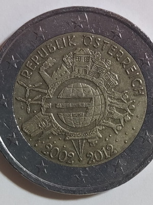 Αυστρία 2€ 2012 επετειακό δίευρο μεταχειρισμένο, 10 χρόνια Euro Cash
