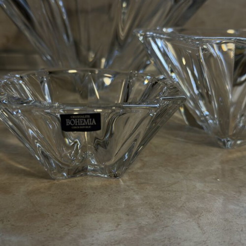 Czech Bohemia crystal set with 3 bowls 30 cm, 21 cm, 14 cm new