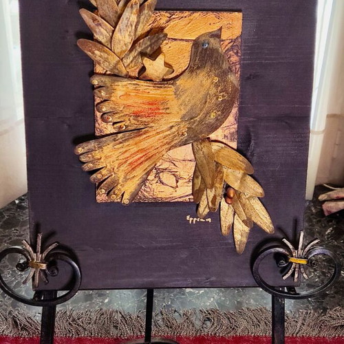 Relief artwork on wood 30x40 signed by Ερρέα.m like new