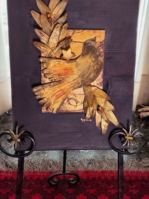Relief artwork on wood 30x40 signed by Ερρέα.m like new