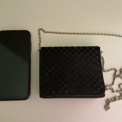 Vintage black evening clutch with silver chain like new