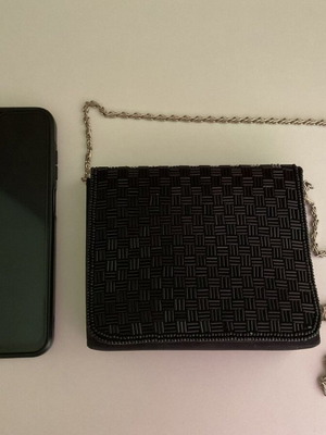 Vintage black evening clutch with silver chain like new