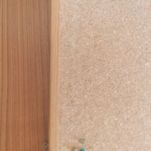 Cork bulletin board with wooden frame and hanging rings