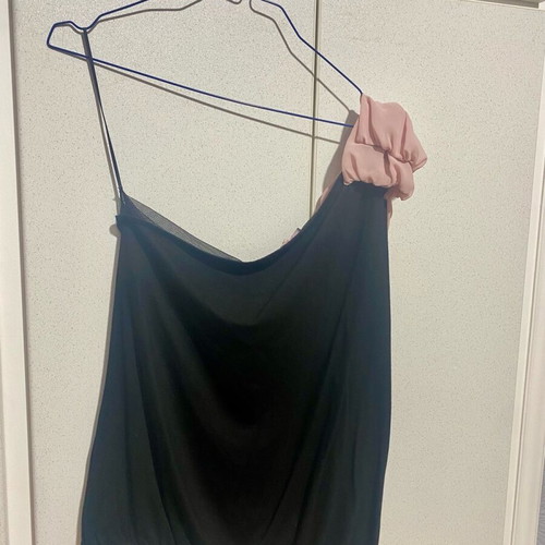 Matis women's one-shoulder blouse like new, black with pink bow, size M