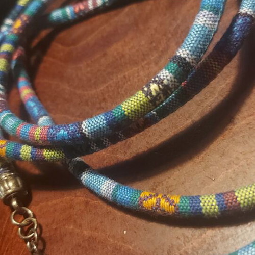 Handmade necklace with fabric, very long 150 cm, multicolor, new