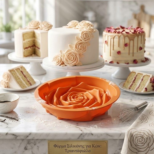 Silicone cake mold rose shape nonstick orange