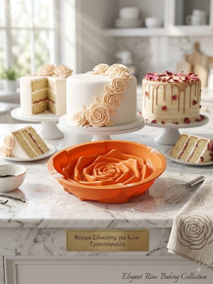 Silicone cake mold rose shape nonstick orange