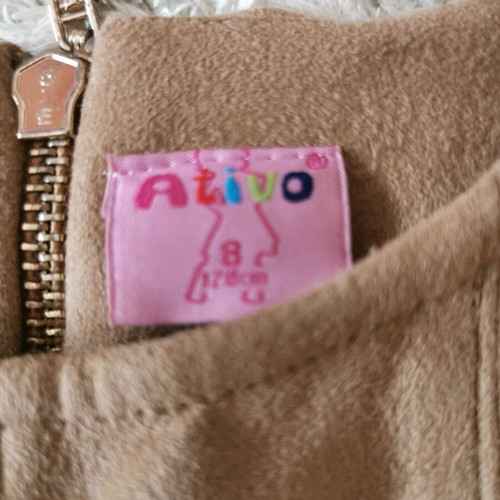 Suede dress camel like new, size 128 for girls