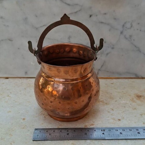 Copper vessel with handle used, curved c.1950