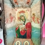 Ιερή εικόνα vintage ζωγραφισμένη σε ξύλινη σκάφη μεταχειρισμένη