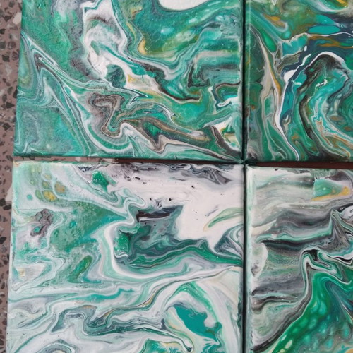 Pouring canvas painting new, set of 4 pieces 20x20