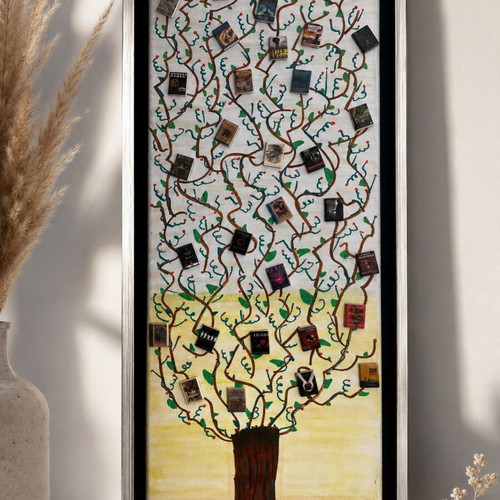 3D Mixed Media Painting The Tree of Books framed, like new
