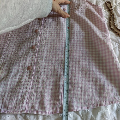 Gingham sleeveless women shirt used, pink and white, size L