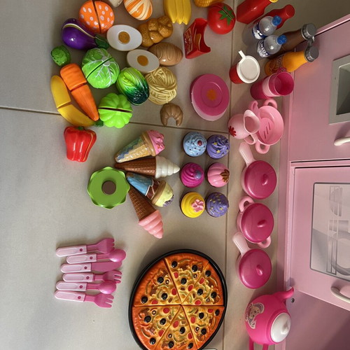 Costway wooden play kitchen used with 68 accessories