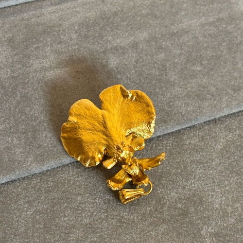 Vintage IRIS gold-plated orchid pin and pendant used