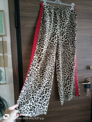 Pants leopard print with red stripe and elastic waist cord, new, size L