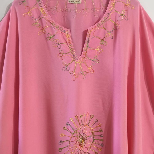 Kaftan tunic embroidered one size M-XXXL, like new, salmon pink