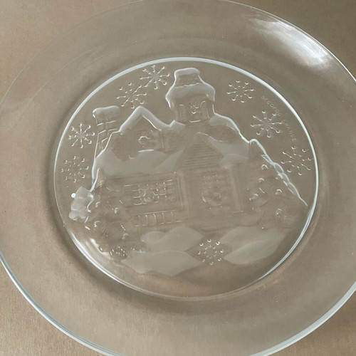 Vintage Arcoroc glass plate used with embossed Christmas design