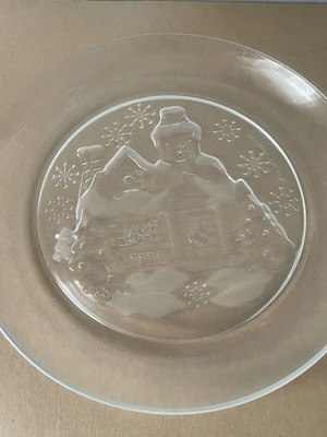 Vintage Arcoroc glass plate used with embossed Christmas design