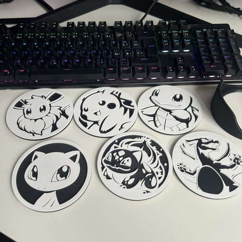 3D Print Pokemon Coasters Set of 6 Like New with Case