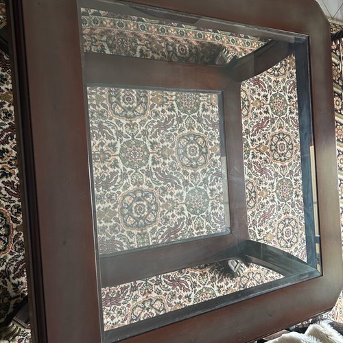 Coffee table like new walnut wood with brass lion legs and glass top