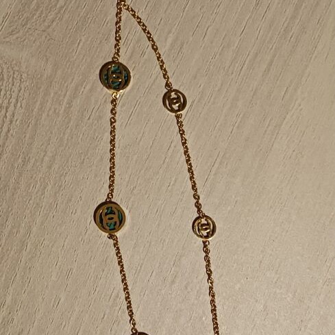 Chanel gold double strand bracelet new with green details