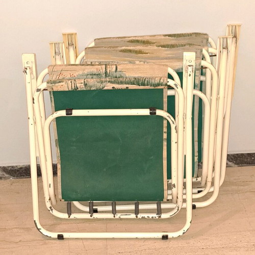 Set of metal folding beach chairs used, 3 pieces