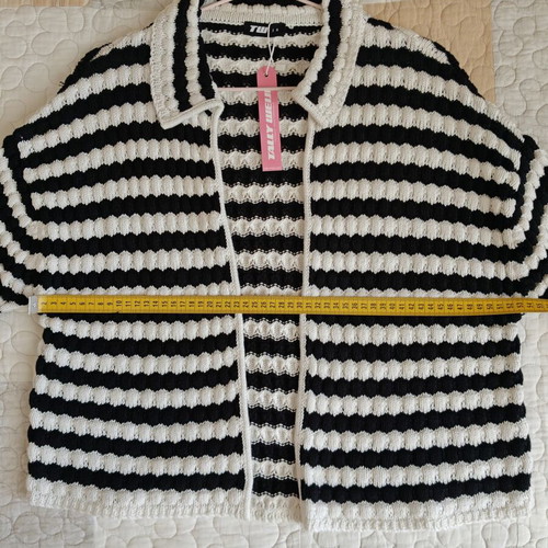 Women's black and white knitted short-sleeve cardigan new