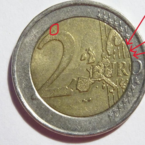2 Euro Coin 2002 Greece used with minting errors and S in star