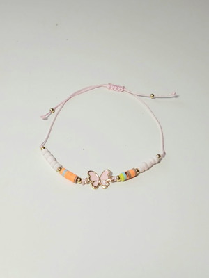 Handmade macrame bracelet with pink butterfly new