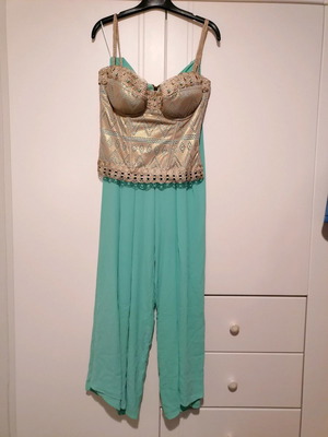Αμπιγιέ σύνολο Efi fashion μέγεθος L, καινούργιο, μέντα με χειροποίητο κέντημα