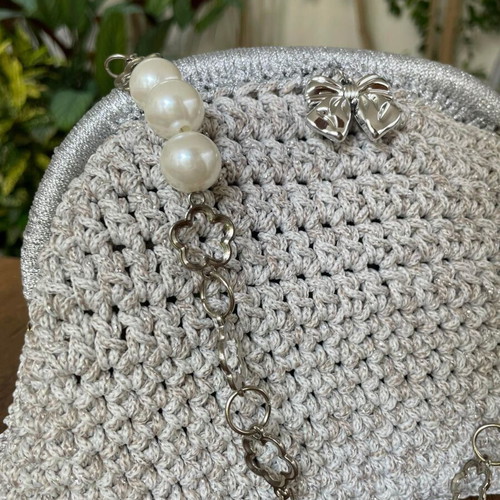 Handmade Silver Knitted Bag new with Pearls