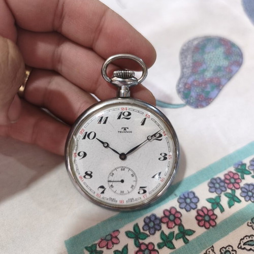 Technos pocket watch used with small crack on glass