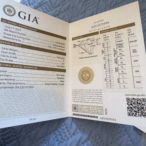 Real Diamond 0.50ct Round Brilliant with GIA Certification like new