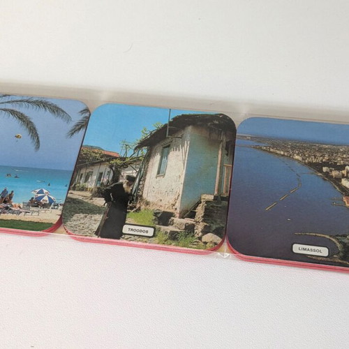 Vintage Cyprus Coasters Set of 6 by HEMA S.A. Made in Spain