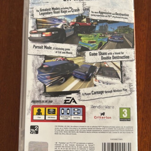 Burnout Legends PSP game, EA, PSP Essentials, full in box