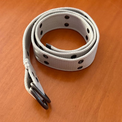 Men's white military-style belt like new, canvas with double metal buckle