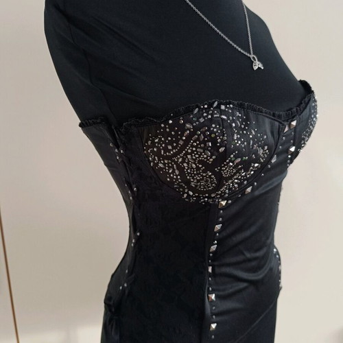 Rosso Di Sera black corset with lace and silver rhinestones