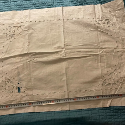 Pillowcase with cutwork embroidery used, button closure