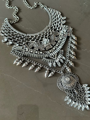 Statement necklace like new, boho, ethnic, aged silver color