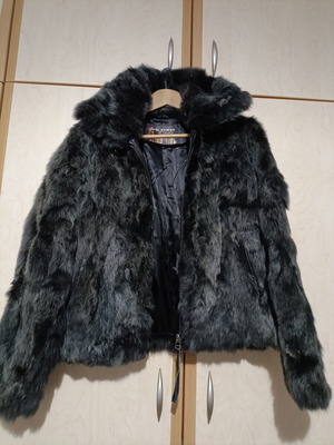 Pink Woman Dark Grey Fur Jacket Size S Like New