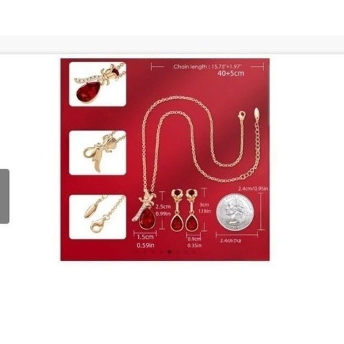Luxury Ruby Drops Set new, gold plated with red crystals